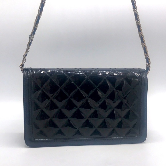 Ande’ Vintage Black Quilted Patent Clutch or Shoulder Bag - Picture 3 of 16